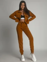 Warm women's set of bomber jacket and sweatpants, caramel