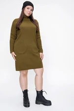 By Saygı Turtleneck Henna Green Acrylic Knitwear Tunic Dress With Pocket Pocket.