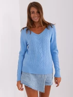 Light blue sweater with cables