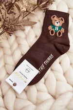 Women's socks with teddy bear, brown