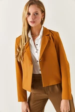 armonika Women's Camel Single-Button Crop Jacket