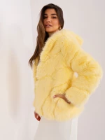 Light yellow fur jacket with hook and eye closure