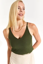 armonika Women's Dark Khaki Halterneck Blouse