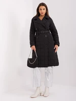 Black Long Winter Jacket With Belt