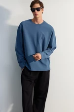 Trendyol Blue Oversize/Wide-Fit Limited Edition 100% Cotton Sweatshirt with Textured Label