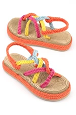 Capone Outfitters Capone Wedge Heel Women's Lace Multi Orange Sandals