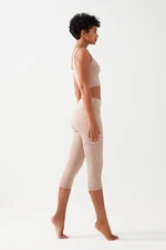LOS OJOS Women's Beige High Waist Contouring Double Pockets Capri Leggings Capri Capri LOS OJOS Women's Beige High Waist Contouring Double Pockets Capri Leggings Capri Capri