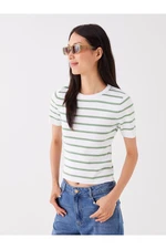 LC Waikiki Women's Crew Neck Striped Short Sleeve Knitwear Sweater