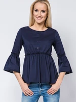 Blouse with frills and lace-up neckline navy blue