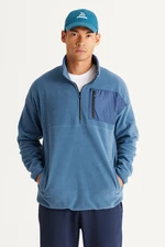 AC&Co / Altınyıldız Classics Men's Indigo Oversize Loose Cut Stand-Up Bato Collar Pocket Detailed Zipper Warm-Keeping Fleece Sweatshirt