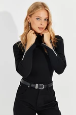 Cool & Sexy Women's Black Sleeves Zippered Camisole Fisherman Blouse