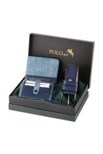 Polo Air Boxed Sports Navy Blue Men's Wallet Belt Card Holder Set