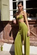 Trendyol Light Green Lined Knitted Jumpsuit with Window/Cut Out Detail, biased