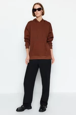 Trendyol Brown Thick With Fleece Inside Oversized/Wide Fit Hoodie, Basic Knitted Sweatshirt