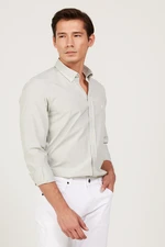 AC&Co / Altınyıldız Classics Men's Green-White Slim Fit Slim Fit Button-down Collar Cotton Striped Shirt