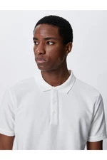 Koton Basic Polo Neck T-Shirt with Button Detail, Short Sleeves.