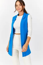 armonika Women's Blue Collar Long Vest