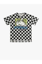 Koton Manga Character Print Checkered T-Shirt Short Sleeved Crew Neck Cotton.