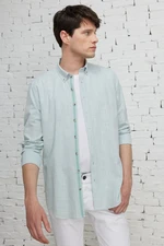 ALTINYILDIZ CLASSICS Men's Khaki Slim Fit Slim Fit Button-down Collar Linen-Looking 100% Cotton Flared Shirt.