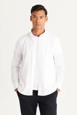 AC&Co / Altınyıldız Classics Men's White Tailored Slim Fit Slim-fit Oxford Buttoned Collar Linen-Looking 100% Cotton Flared Shirt.