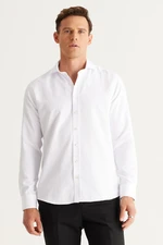 AC&Co / Altınyıldız Classics Men's White Slim Fit Slim Fit Italian Collar Dobby Shirt.