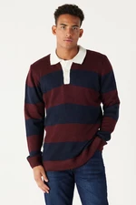 AC&Co / Altınyıldız Classics Men's Burgundy-Navy Blue Standard Fit Normal Cut Polo Neck Raised Soft Textured Knitwear Sweater
