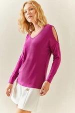XHAN Fuchsia Open-Shoulder Loose Loose Blouse