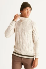 AC&Co / Altınyıldız Classics Men's Light Beige Standard Fit Regular Cut Full Turtleneck Jacquard Knitwear Sweater.
