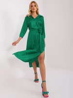 Green cocktail dress with belt for tying