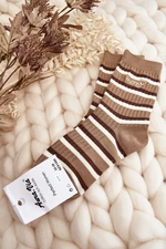 Women's brown striped socks with teddy bear
