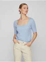 Světle modré dámské žebrované tričko VILA Lana - Dámské