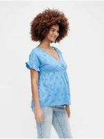 Blue perforated maternity blouse Mama.licious Dinna - Women's