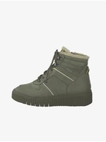Khaki leather ankle winter boots with faux fur Tamaris - Women's