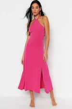 Trendyol Fuchsia Fitted Maxi Knitted Backless Beach Dress
