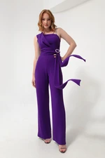 Lafaba Women's Purple One-Shoulder Jewelery Evening Dress Jumpsuit Lafaba Women's Purple One-Shoulder Jewelery Evening Dress Jumpsuit