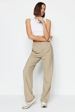 Trendyol Limited Edition Mink Straight/Straight Cut Pleated Woven Trousers