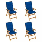 Skládací zahradní židle 4 ks s poduškami Dekorhome Tmavě modrá,Skládací zahradní židle 4 ks s poduškami Dekorhome Tmavě modrá