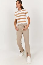 armonika Women's Beige Leg Jeans with a Front Slit