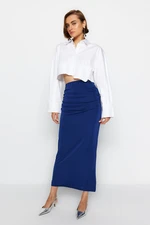 Trendyol Navy Blue Premium with a Glossy Finish and Soft Textured Draping Maxi Knitted Skirt Trendyol Navy Blue Premium with a Glossy Finish and Soft Textured Draping Maxi Knitted Skirt