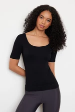 Trendyol Black Seamless/Seamless Extra Elastic Square Neck Knitted Sports Top/Blouse