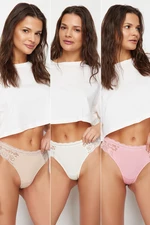Trendyol Pink-Multicolor Micro Lace Detailed Thong Knitted Panties