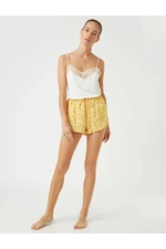 Koton Women's Yellow Floral Ruffle Shorts