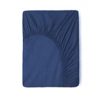 Ciemnoniebieskie bawełniane prześcieradło elastyczne Good Morning, 140x200 cm