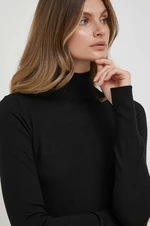 Vlnený sveter Mos Mosh dámsky, čierna farba, tenký, s rolákom