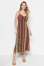 Trendyol Multicolored Patterned A-Cut Strap Midi Lined Woven Dress