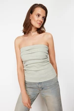 Trendyol Mint Drape Detailed Lurex/Silvery Strapless Elastic Knitted Blouse