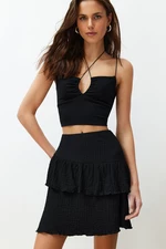 Trendyol Black Premium Textured Skirt Ruffled Mini Flexible Skirt