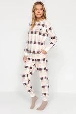 Trendyol Multicolored Cotton Plaid Tshirt-Jogger Knitted Pajama Set