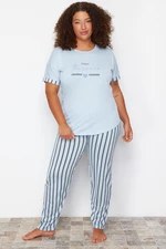 Trendyol Curve Blue Striped Knitted Pajamas Set