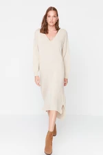 Trendyol Stone Maxi Sweater V-Neck Dress